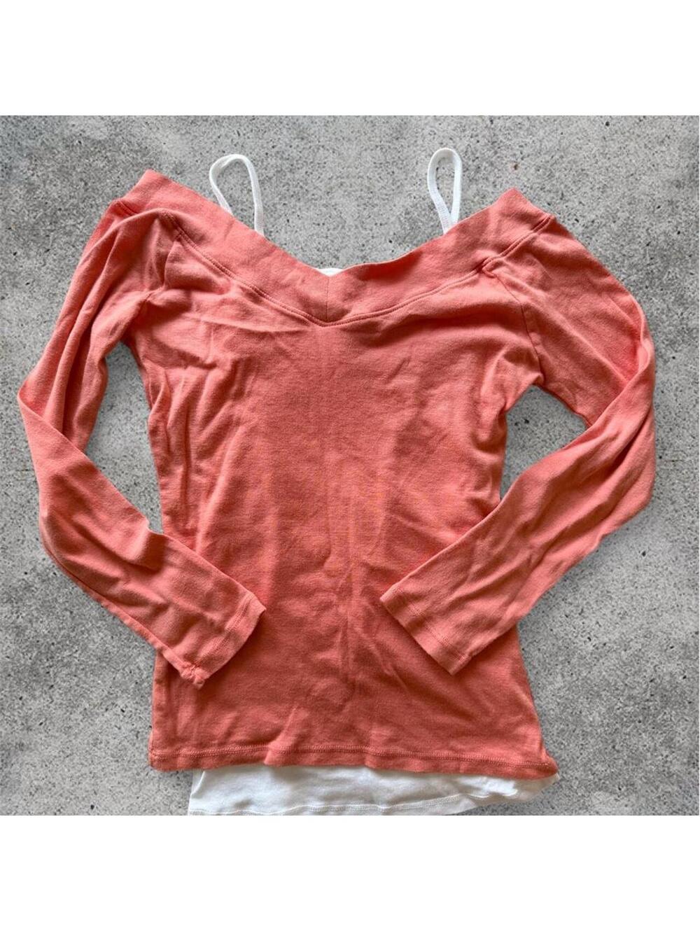 Brandy Melville coral and white layered 3/4 sleeves top
